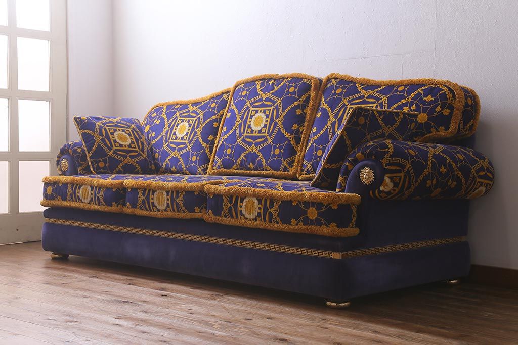 【買取】中古 ユーロカーサ(EURO CASA) イタリア VERSACE(ヴェルサーチ) スリーシーターソファ(三人掛け、3人掛け、トリプルソファ)(定価約180万円)