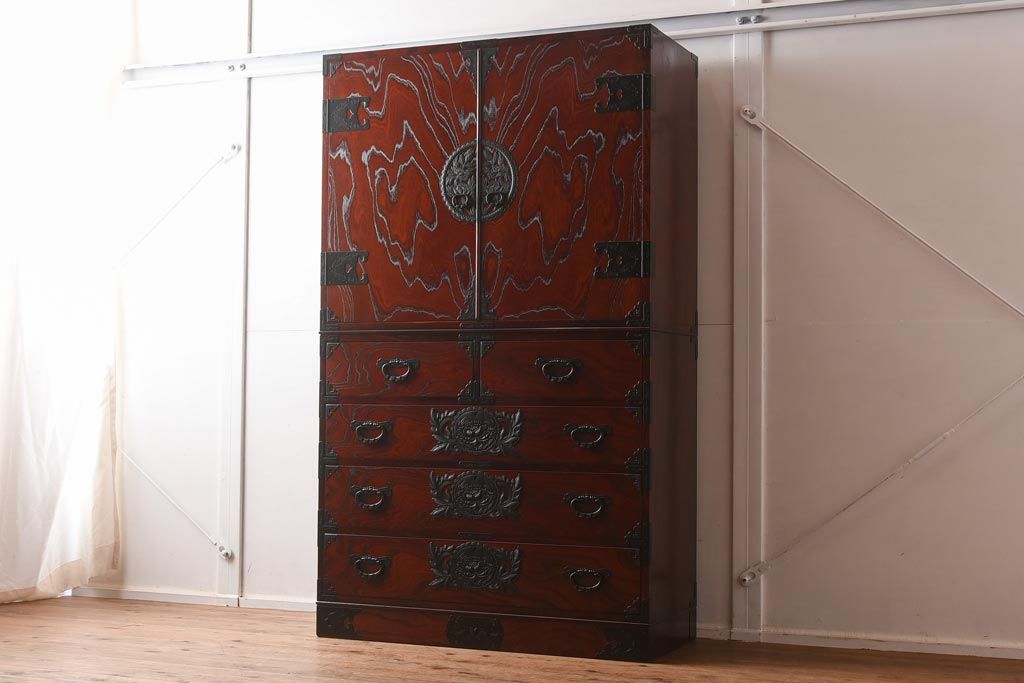 【買取】在庫未使用品 IDC大塚家具 欅産業 KC-35 仙台箪笥 三・五尺兼用タンス(衣装箪笥)(定価約61万5千円)