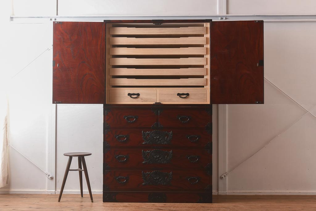 【買取】在庫未使用品 IDC大塚家具 欅産業 KC-35 仙台箪笥 三・五尺兼用タンス(衣装箪笥)(定価約61万5千円)