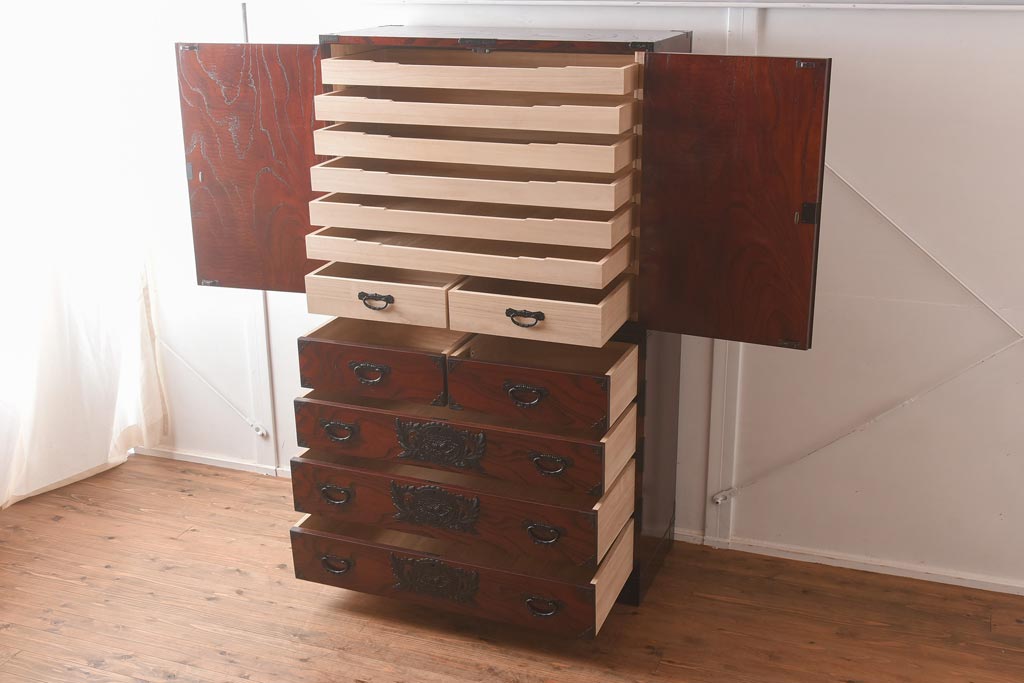 【買取】在庫未使用品 IDC大塚家具 欅産業 KC-35 仙台箪笥 三・五尺兼用タンス(衣装箪笥)(定価約61万5千円)