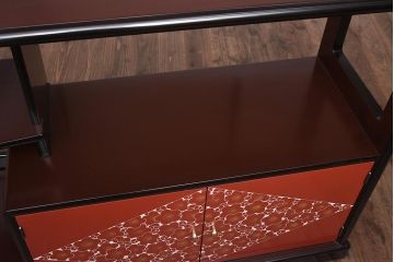 【買取】在庫未使用品 IDC大塚家具 モリシゲ(MORISHIGE/森繁) 風月九45ウルミ刷毛目塗彫漆梅旭 上品な和の空間を演出する和棚(定価約85万円)