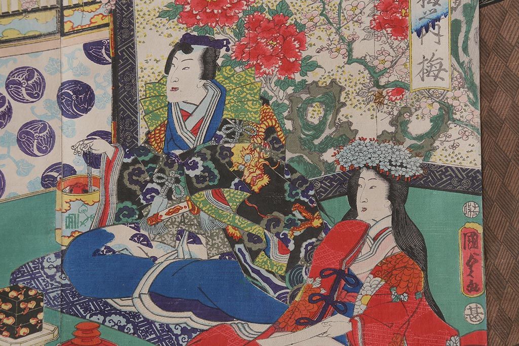 ♦浮世絵 明治時代 木版画 美術品 コレクション 骨董品 アンティーク ⭐浮世絵 木版画 歌舞伎役者絵 文覚上人 市川團十郎 骨董品明治