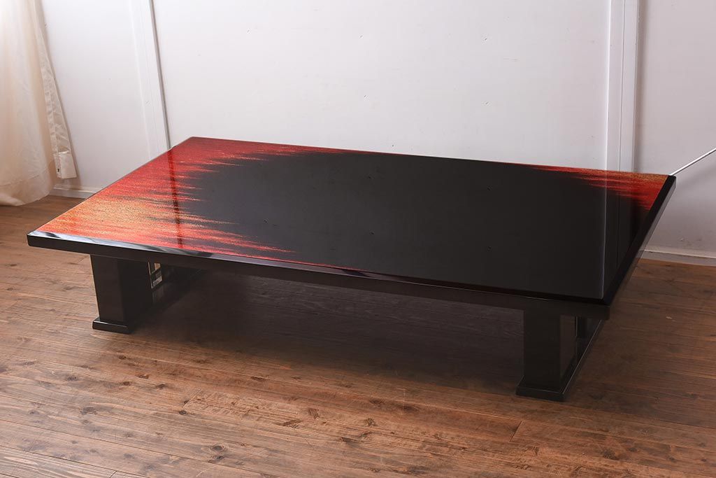 【買取】展示品 IDC大塚家具 モリシゲ(MORISHIGE/森繁) 黒呂色漆 麗峰6尺 キンマ潮騒の図 座卓(定価約165万円)(R-042896)