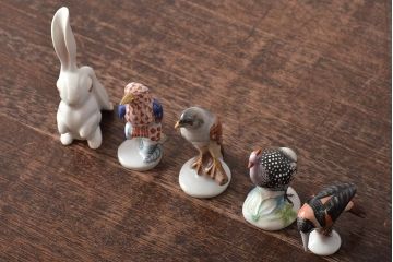 【骨董買取】ハンガリー　HEREND(ヘレンド)　ウサギ　鳥　フィギュリン5個セット　陶器　置物を買取りました