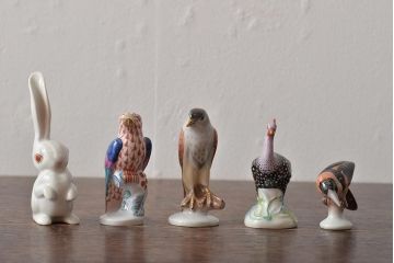【骨董買取】ハンガリー　HEREND(ヘレンド)　ウサギ　鳥　フィギュリン5個セット　陶器　置物を買取りました