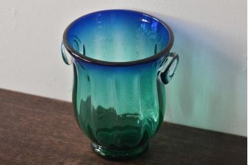 【骨董買取】イタリア　ベネチアンガラス　ブルー・グリーン(青緑)　花瓶(ヴェネチアングラス、グラデーション、フラワーベース、花器)を買取りました。