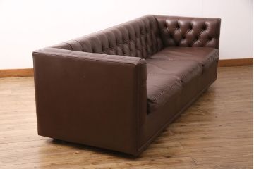 【買取】中古　美品　ビンテージ　モビリア　チェスターフィールド風の本革製ソファ(三人掛けソファ、3Pソファ)