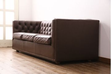 【買取】中古　美品　ビンテージ　モビリア　チェスターフィールド風の本革製ソファ(三人掛けソファ、3Pソファ)