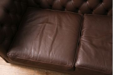 【買取】中古　美品　ビンテージ　モビリア　チェスターフィールド風の本革製ソファ(三人掛けソファ、3Pソファ)