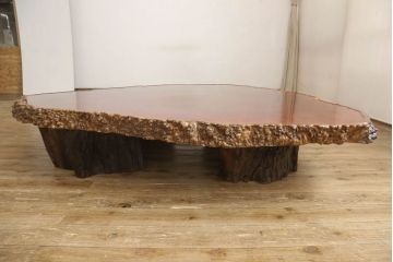 【買取】特大!!　花梨材(カリン材)　葡萄杢　極厚天板8.5cm　一枚板　座卓を買取りました