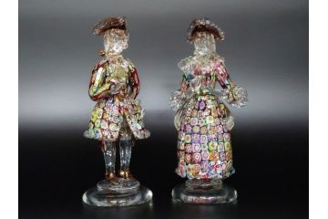【骨董買取】イタリア　ベネチアンガラス　RaulFerro(マエストロ)　ミルフィオリ　人形　男女ペア　フィギュリン(モザイク柄、ヴェネチアングラス、ムラーノガラス、ムラノガラス、ガラス工芸、貴族)を買取りました