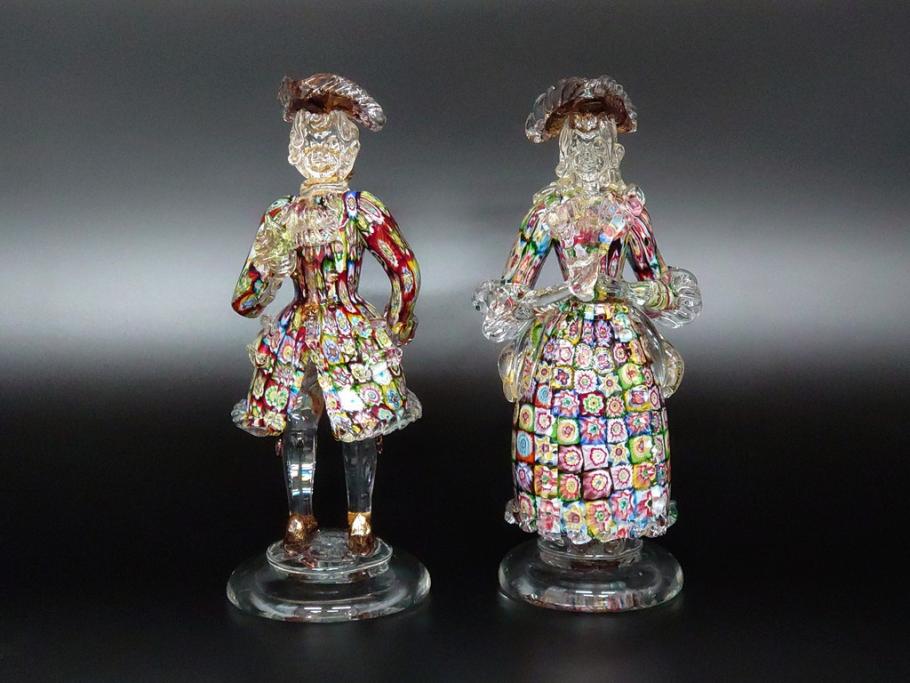 ベネチアンガラス ペア 人形 ミルフィオリ 貴族 ガラス工芸品 置物 ベネチアンガラス ペア 人形 ミルフィオリ 貴族 ガラス工芸品