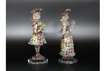 【骨董買取】イタリア　ベネチアンガラス　RaulFerro(マエストロ)　ミルフィオリ　人形　男女ペア　フィギュリン(モザイク柄、ヴェネチアングラス、ムラーノガラス、ムラノガラス、ガラス工芸、貴族)を買取りました