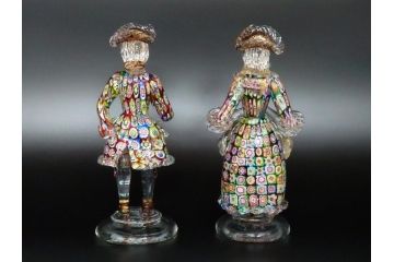 【骨董買取】イタリア　ベネチアンガラス　RaulFerro(マエストロ)　ミルフィオリ　人形　男女ペア　フィギュリン(モザイク柄、ヴェネチアングラス、ムラーノガラス、ムラノガラス、ガラス工芸、貴族)を買取りました
