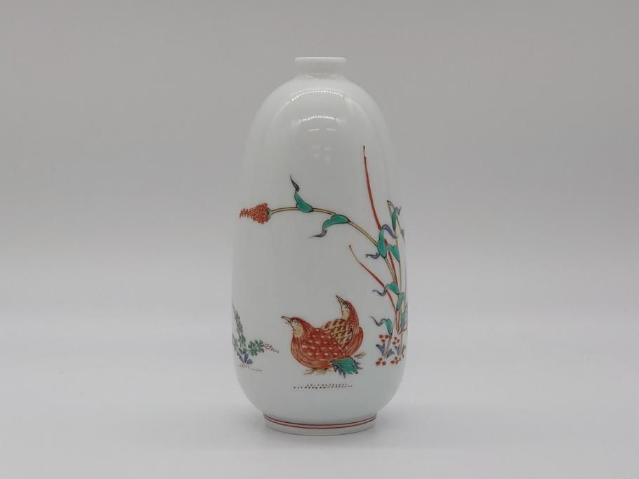 【骨董買取】人間国宝 十三代 酒井田柿右衛門 錦 粟鶉文 花瓶(共箱付き、濁手、磁器、陶磁器、赤絵、花器、色絵、作家物)を買取りました