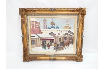 【古美術買取】現代ソビエト絵画　アラロフB.H.　月光荘取り扱い　「冬のザゴルスク」　油絵(油彩、風景画、ロシア)(アンティーク絵画)を買取りました。