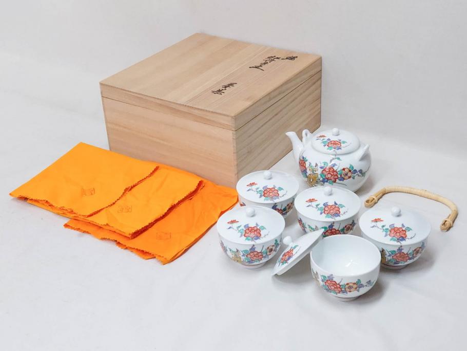 【骨董買取】重要無形文化財 人間国宝 十四代 酒井田柿右衛門(Sakaida Kakiemon) 錦 牡丹鳥文 茶器(土瓶、急須、湯呑み、湯のみ茶碗、蓋付、茶道具、和食器、色絵)を買取りました。