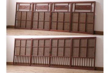 御簾戸4枚をリペア&カスタム!上下に分割し8枚にリメイク。引き手を取り付け。すだれ以外の部分を赤味がかった茶色で着色し仕上げ。(建具、簾戸、簀戸、葭戸、夏戸、すど)