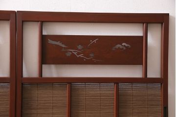 御簾戸4枚をリペア&カスタム!上下に分割し8枚にリメイク。引き手を取り付け。すだれ以外の部分を赤味がかった茶色で着色し仕上げ。(建具、簾戸、簀戸、葭戸、夏戸、すど)