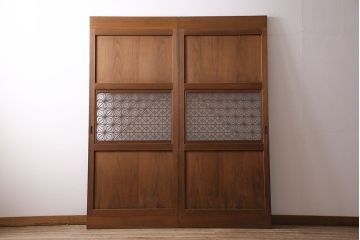 昭和中期の組子帯戸2枚をリペア&カスタム!設置場所に合わせてリサイズ。框の溝加工。現状に近しい色味に着色し仕上げ。(引き戸、建具)