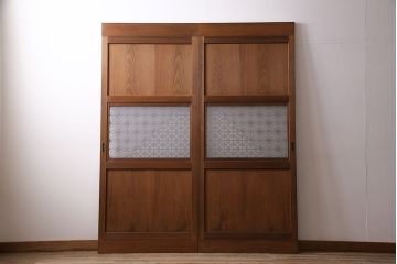 昭和中期の組子帯戸2枚をリペア&カスタム!設置場所に合わせてリサイズ。框の溝加工。現状に近しい色味に着色し仕上げ。(引き戸、建具)