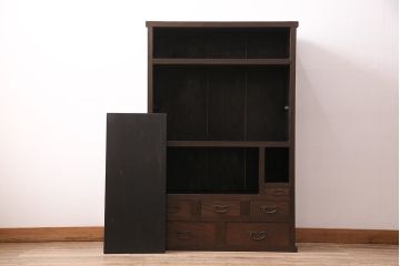 昭和初期の戸棚をリペア&カスタム!傷んだ木部の交換。濃い茶色で着色し仕上げ。(収納棚、キャビネット)