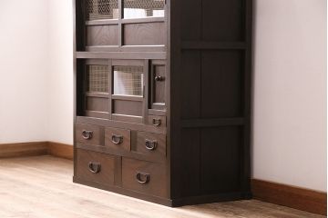 昭和初期の戸棚をリペア&カスタム!傷んだ木部の交換。濃い茶色で着色し仕上げ。(収納棚、キャビネット)