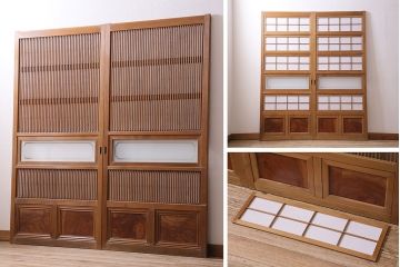 昭和中期の裏障子付き格子戸2枚をリペア&カスタム!戸車を取り付け。裏障子の張り替え。ワックス仕上げ。(引き戸、建具)