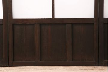 ガラス戸3枚をリペア&カスタム!設置場所に合わせてリサイズ。戸車、引き手を取り付け。すりガラス、花菱模様ガラスを組み入れ。濃い茶色で着色し仕上げ。(引き戸、建具)