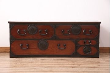 明治大正期の相馬箪笥ローボードをリペア&カスタム!可動部の調整を行い、天板を取り付け。(収納箪笥、時代箪笥、ローチェスト)