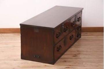 明治大正期の相馬箪笥ローボードをリペア&カスタム!可動部の調整を行い、天板を取り付け。(収納箪笥、時代箪笥、ローチェスト)