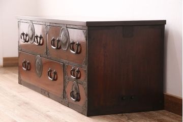 明治大正期の相馬箪笥ローボードをリペア&カスタム!可動部の調整を行い、天板を取り付け。(収納箪笥、時代箪笥、ローチェスト)