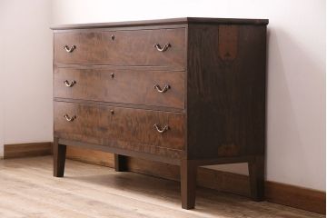 昭和初期の箪笥ローチェストをリペア&カスタム!可動部の調整。傷の補修。天板、木製脚を取り付け。1トーン落ち着いた色味に着色し仕上げ。(収納箪笥、リビングボード、引き出し)