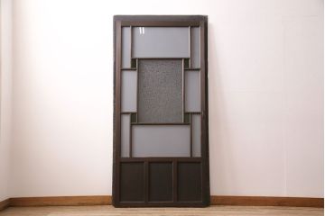 ドアをリペア&カスタム!框を加工し引き戸仕様へ変更。結霜ガラス、緑の色ガラスへ入れ替え。濃い茶色で着色し仕上げ。(引き戸、建具)