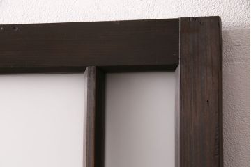 ドアをリペア&カスタム!框を加工し引き戸仕様へ変更。結霜ガラス、緑の色ガラスへ入れ替え。濃い茶色で着色し仕上げ。(引き戸、建具)