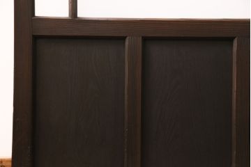 ドアをリペア&カスタム!框を加工し引き戸仕様へ変更。結霜ガラス、緑の色ガラスへ入れ替え。濃い茶色で着色し仕上げ。(引き戸、建具)