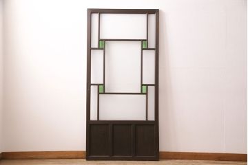 ドアをリペア&カスタム!框を加工し引き戸仕様へ変更。結霜ガラス、緑の色ガラスへ入れ替え。濃い茶色で着色し仕上げ。(引き戸、建具)