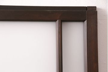 ドアをリペア&カスタム!框を加工し引き戸仕様へ変更。結霜ガラス、緑の色ガラスへ入れ替え。濃い茶色で着色し仕上げ。(引き戸、建具)