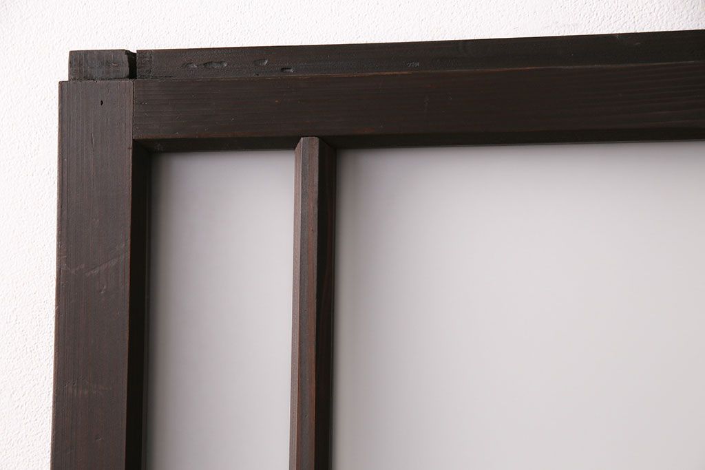 ドアをリペア&カスタム!框を加工し引き戸仕様へ変更。結霜ガラス、緑の色ガラスへ入れ替え。濃い茶色で着色し仕上げ。(引き戸、建具)