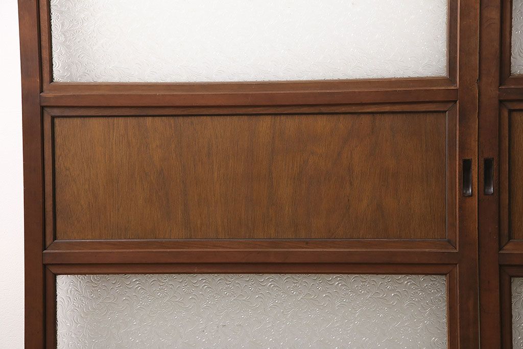 帯戸2枚をリペア&カスタム!帯部分のガラスを木材に入れ替え。現状に近しい色味に着色し仕上げ。(引き戸、建具)