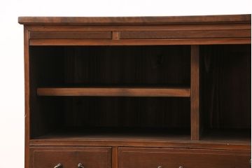 アンティークのサイドボードをリペア&カスタム!板戸をすりガラス入りガラス戸へ変更。戸内棚板等を撤去し、取り外し可能な棚板を新たに製作。鉄脚を取り付け。(リビングボード、収納棚)