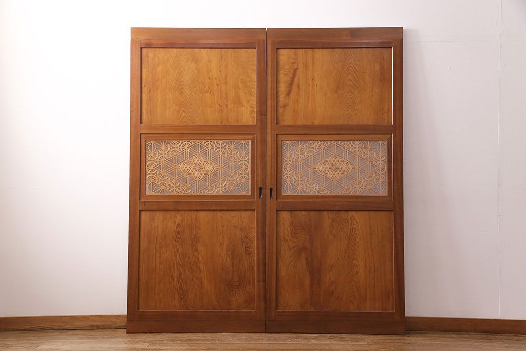 組子入り帯戸2枚をリペア&カスタム!設置場所に合わせてリサイズ。組子部分にクリアガラスを組み入れ。(引き戸、建具)