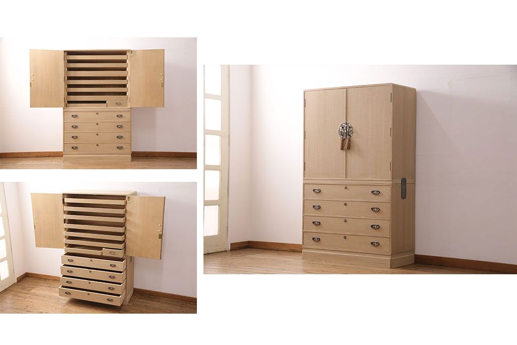 加茂総桐箪笥の見た目を変えずに綺麗にリペア!可動部の調整、クリーニングを行い、砥粉仕上げ。(総桐たんす、衣装箪笥、和タンス、引き出し)