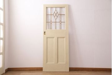 イギリスアンティークの木製吊り下げ戸をリペア&カスタム!上部の金具、側面のブラシを取り外し。モカベージュのエイジング塗装で仕上げ。(ガラス戸、建具)