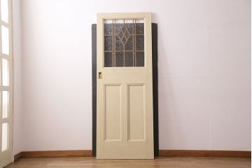 イギリスアンティークの木製吊り下げ戸をリペア&カスタム!上部の金具、側面のブラシを取り外し。モカベージュのエイジング塗装で仕上げ。(ガラス戸、建具)