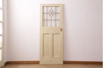 イギリスアンティークの木製吊り下げ戸をリペア&カスタム!上部の金具、側面のブラシを取り外し。モカベージュのエイジング塗装で仕上げ。(ガラス戸、建具)