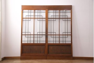 組子入りのガラス戸2枚をリペア&カスタム!吊り戸仕様に加工。埋木・加工部分の色合わせ。(引き戸、建具)