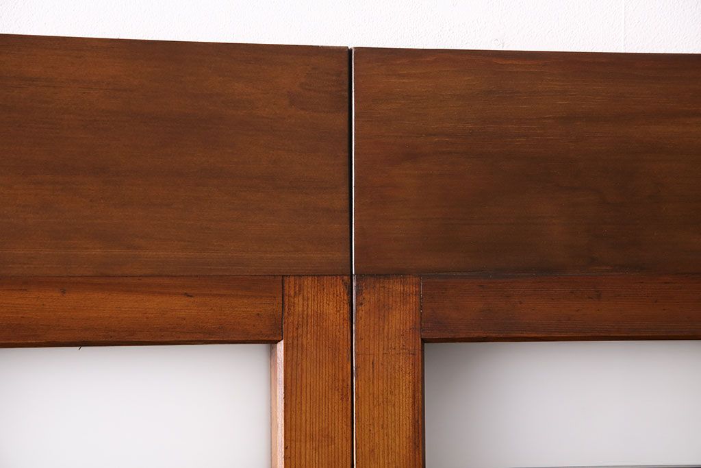 組子入りのガラス戸2枚をリペア&カスタム!吊り戸仕様に加工。埋木・加工部分の色合わせ。(引き戸、建具)