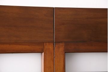 組子入りのガラス戸2枚をリペア&カスタム!吊り戸仕様に加工。埋木・加工部分の色合わせ。(引き戸、建具)