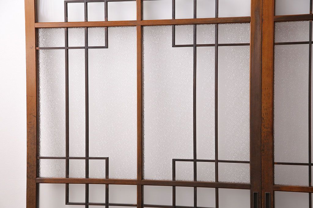 組子入りのガラス戸2枚をリペア&カスタム!吊り戸仕様に加工。埋木・加工部分の色合わせ。(引き戸、建具)